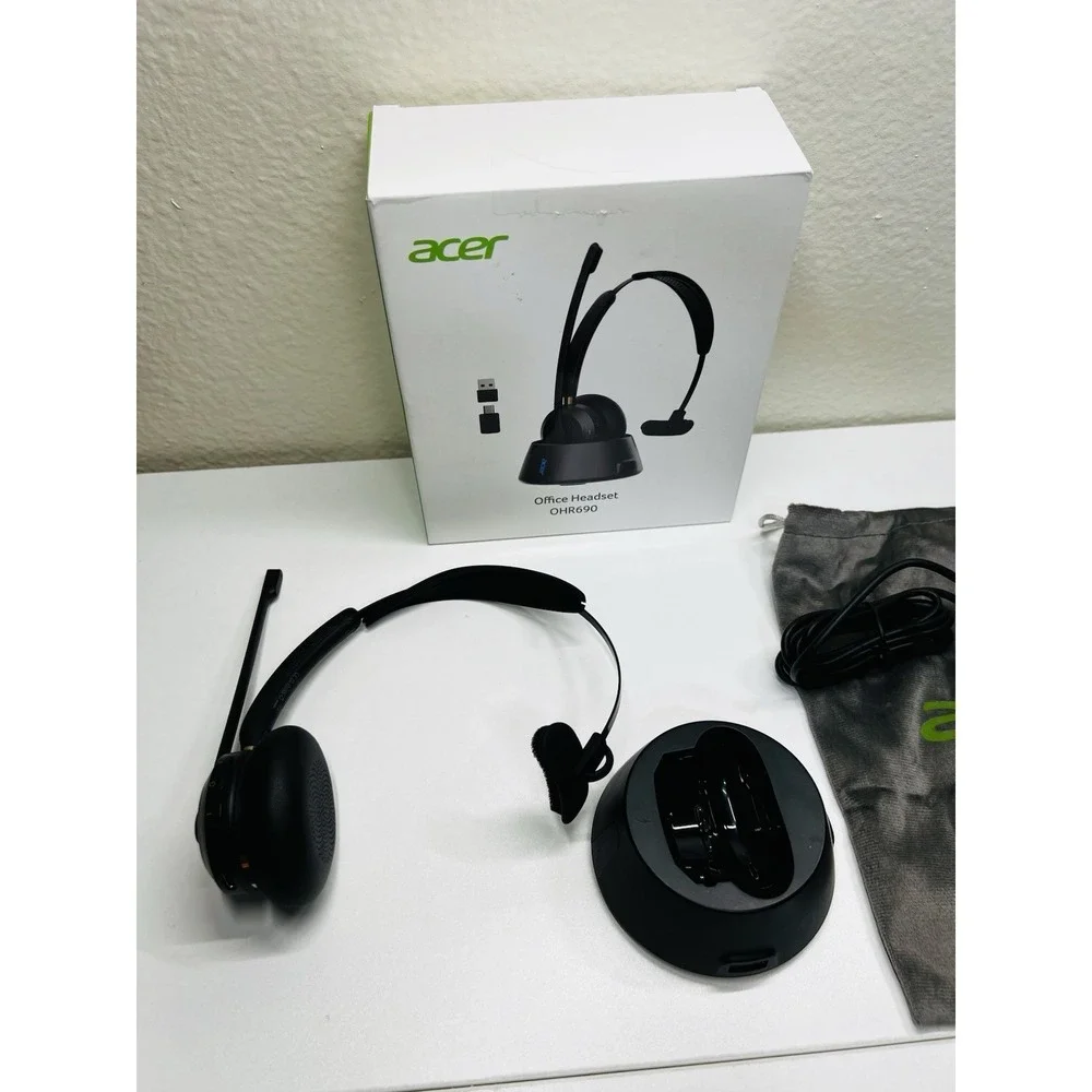 Acer OHR690 Wireless UHF Single-Ear Headband Headset w/ Boom Mic, USB, Black